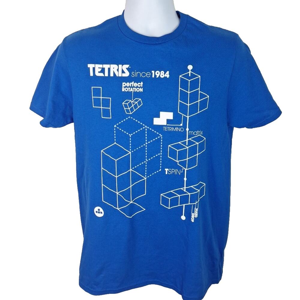 Tetris Men's Medium T-shirt Tetris Since 1984 Blocks Blueprint Graphic Blue